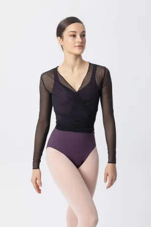 インターメッツォ 長袖ブラックメッシュクロスオーバー Intermezzo Long Sleeve Black Mesh Crossover Ballet Dance
