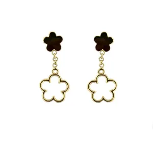 18K Yellow Gold Flower Post with Flower Outline Dangle
