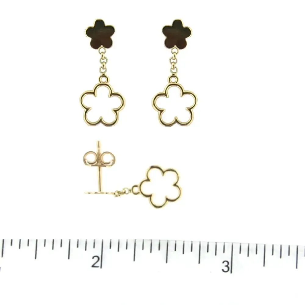 18K Yellow Gold Flower Post with Flower Outline Dangle