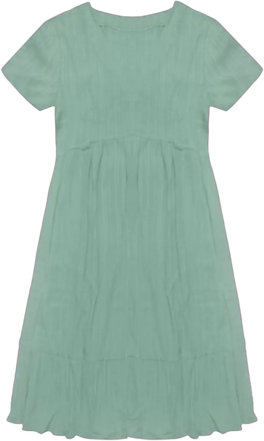 2025 Spring Dresses Women Casual Boho Petite Midi T Shirt Dresses Summer Short Sleeve V Neck Ruffle Hem Tiered Dress