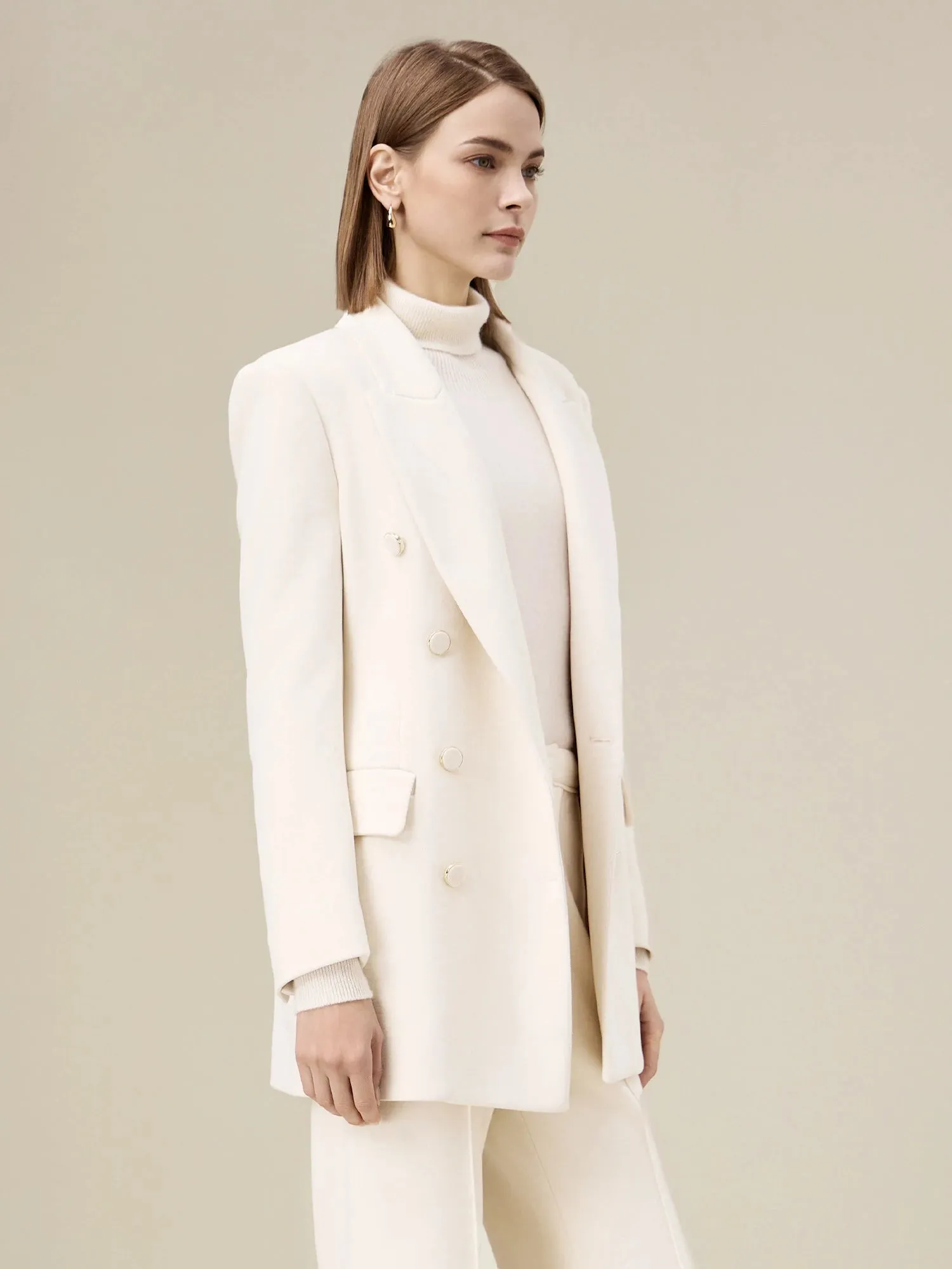Amoretu Women's Wool Peak Lapel Stretch Blazer
