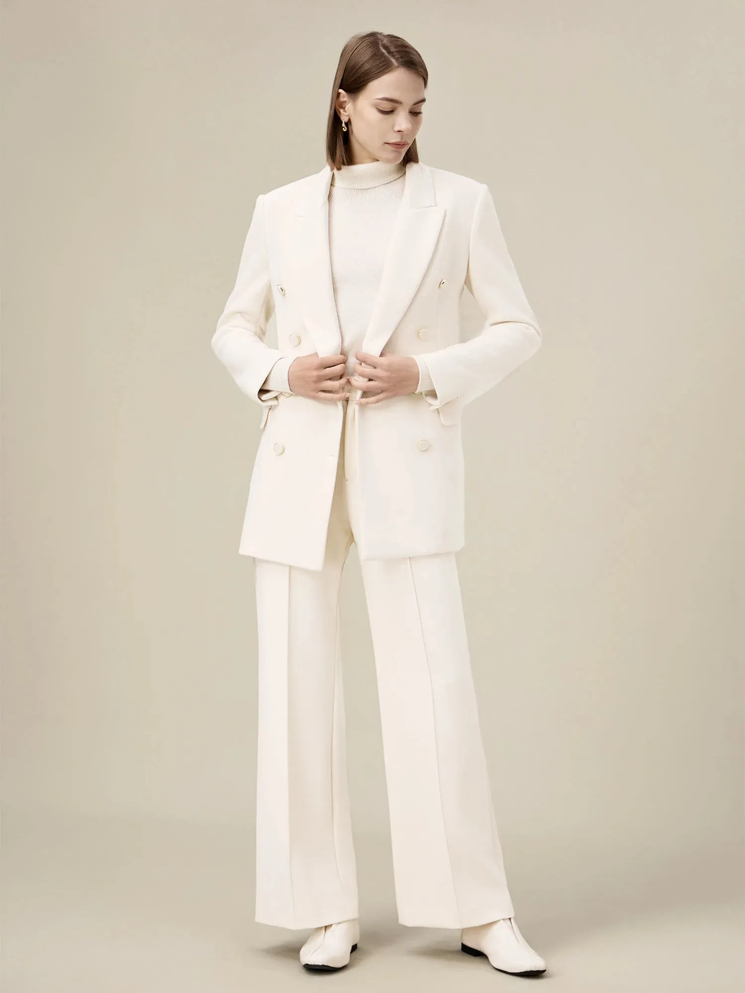 Amoretu Women's Wool Peak Lapel Stretch Blazer