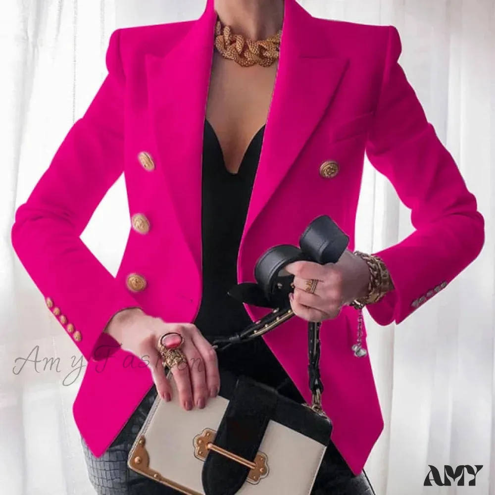 Amy Fashion - Solid Color Fashion Multi Buttons Blazer