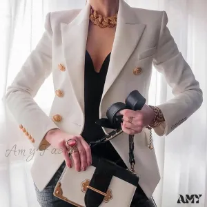 Amy Fashion - Solid Color Fashion Multi Buttons Blazer