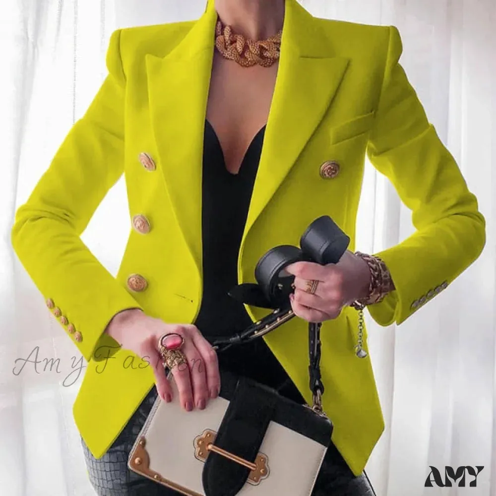 Amy Fashion - Solid Color Fashion Multi Buttons Blazer