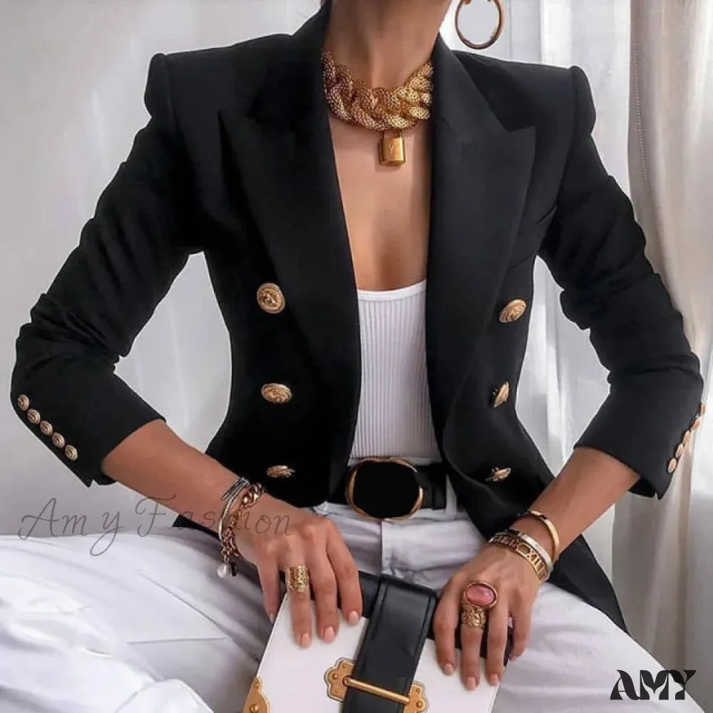 Amy Fashion - Solid Color Fashion Multi Buttons Blazer