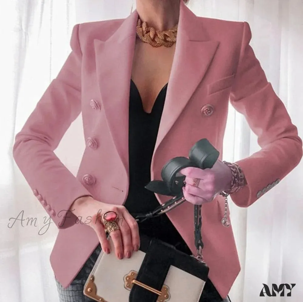 Amy Fashion - Solid Color Fashion Multi Buttons Blazer