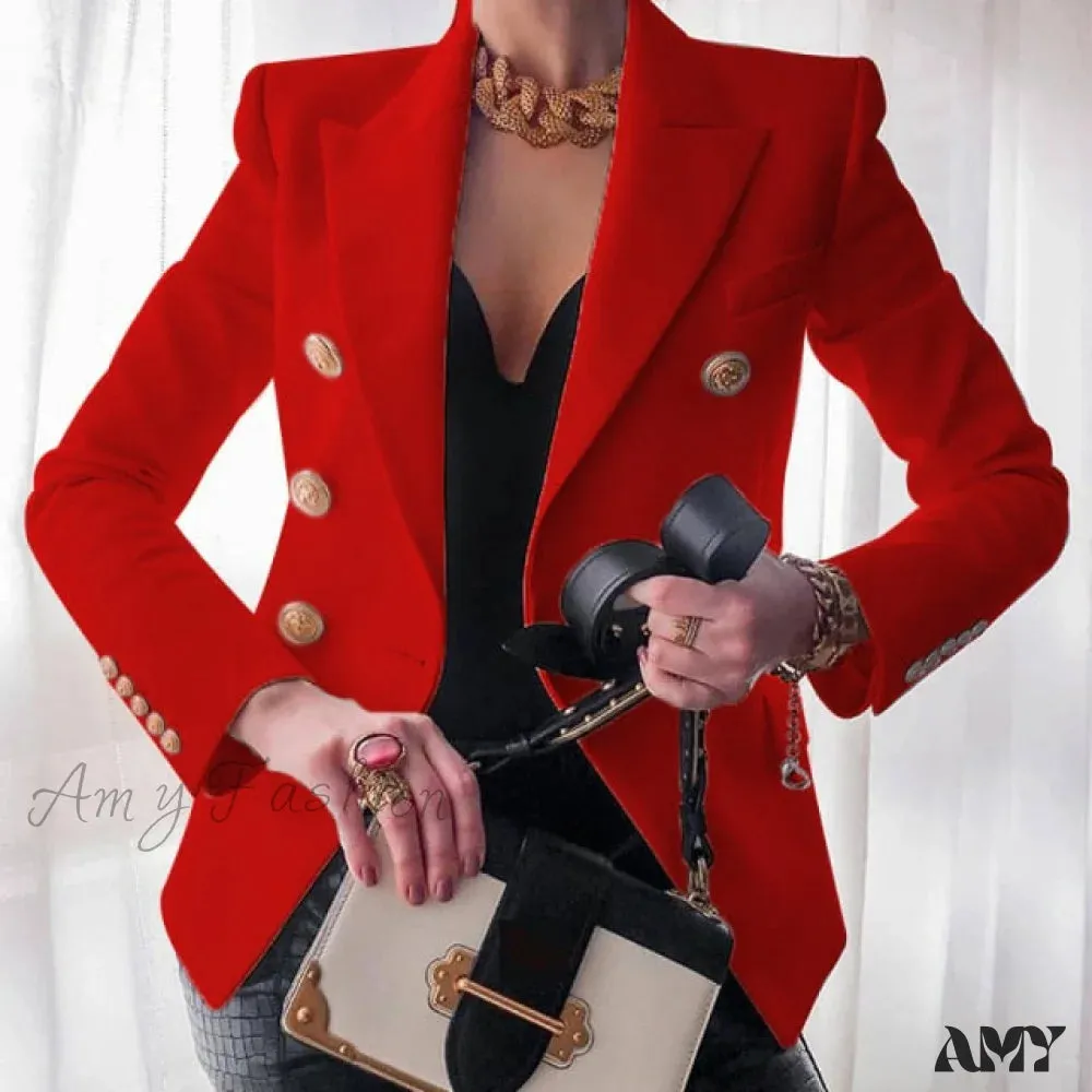 Amy Fashion - Solid Color Fashion Multi Buttons Blazer