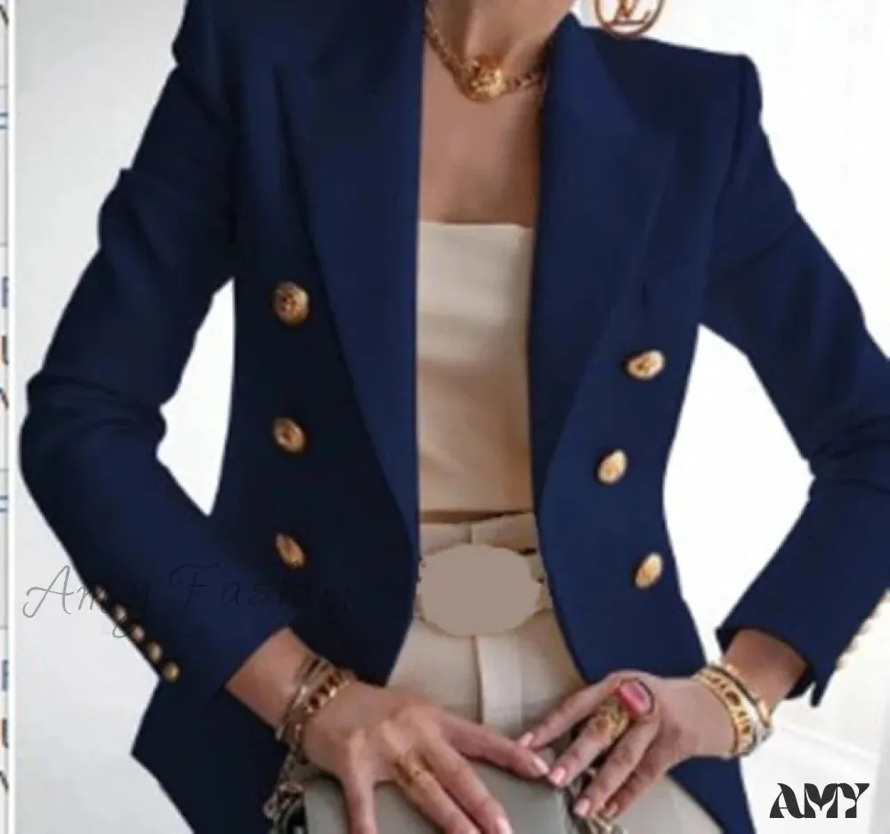 Amy Fashion - Solid Color Fashion Multi Buttons Blazer
