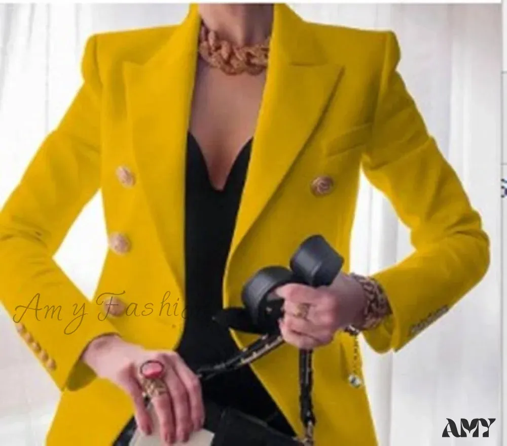 Amy Fashion - Solid Color Fashion Multi Buttons Blazer