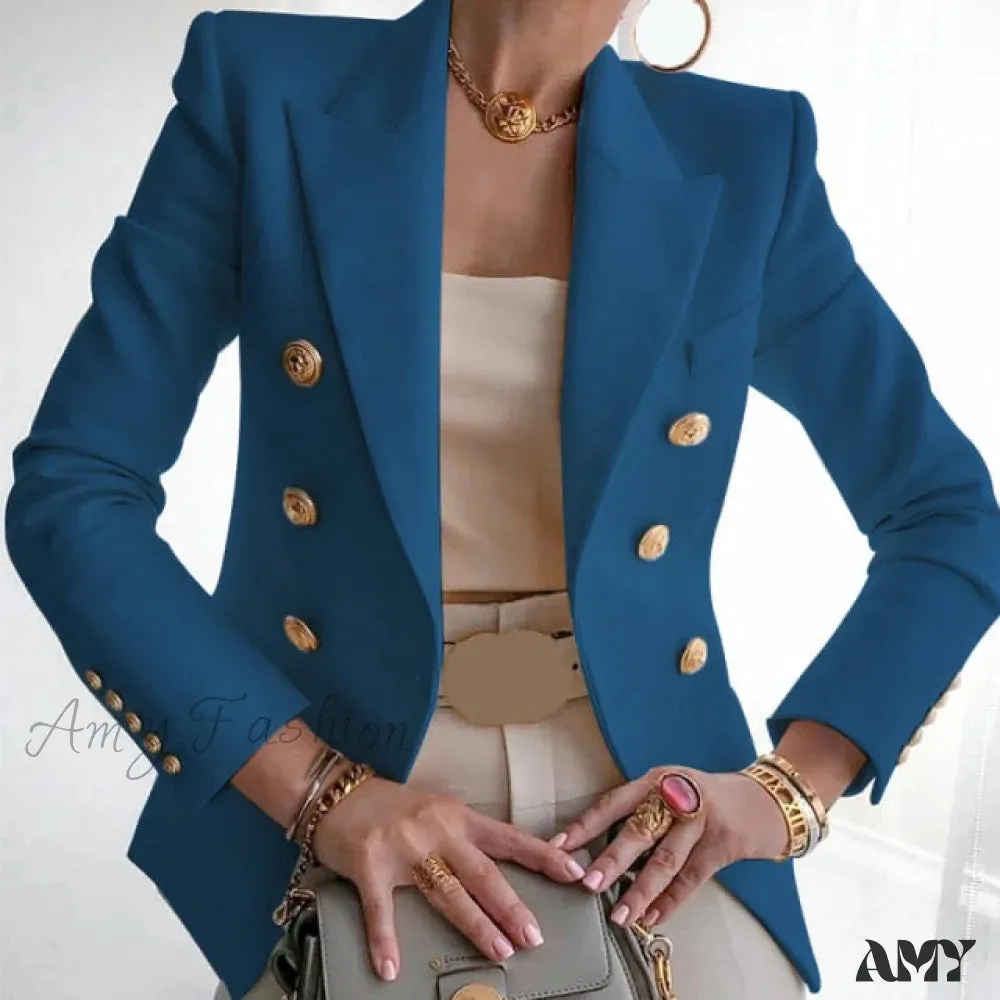 Amy Fashion - Solid Color Fashion Multi Buttons Blazer