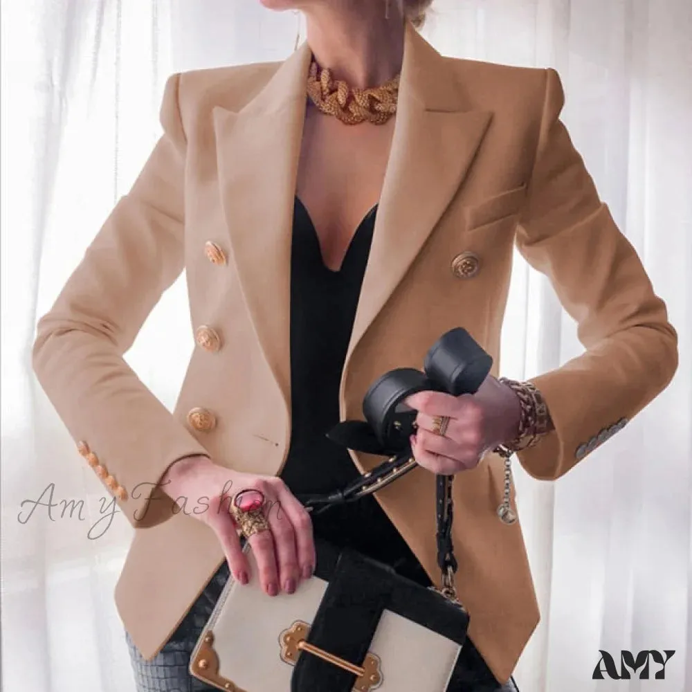 Amy Fashion - Solid Color Fashion Multi Buttons Blazer