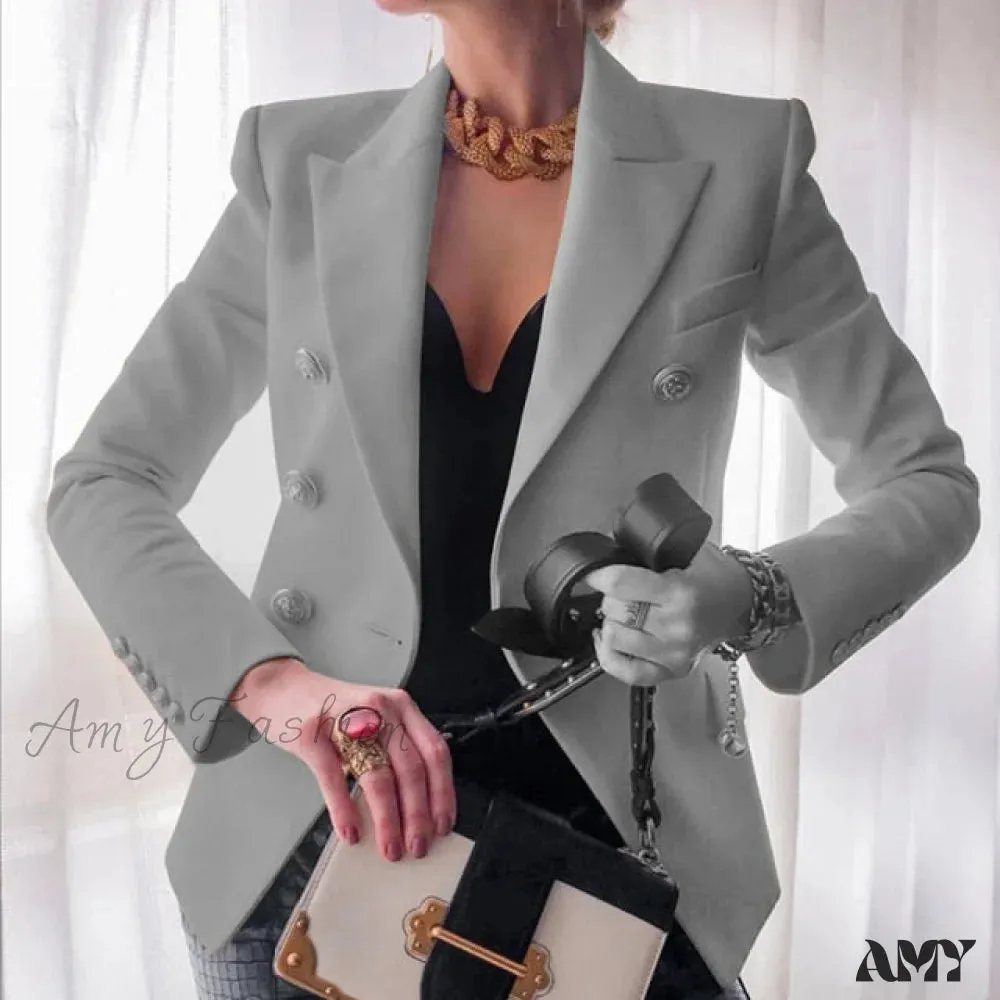 Amy Fashion - Solid Color Fashion Multi Buttons Blazer