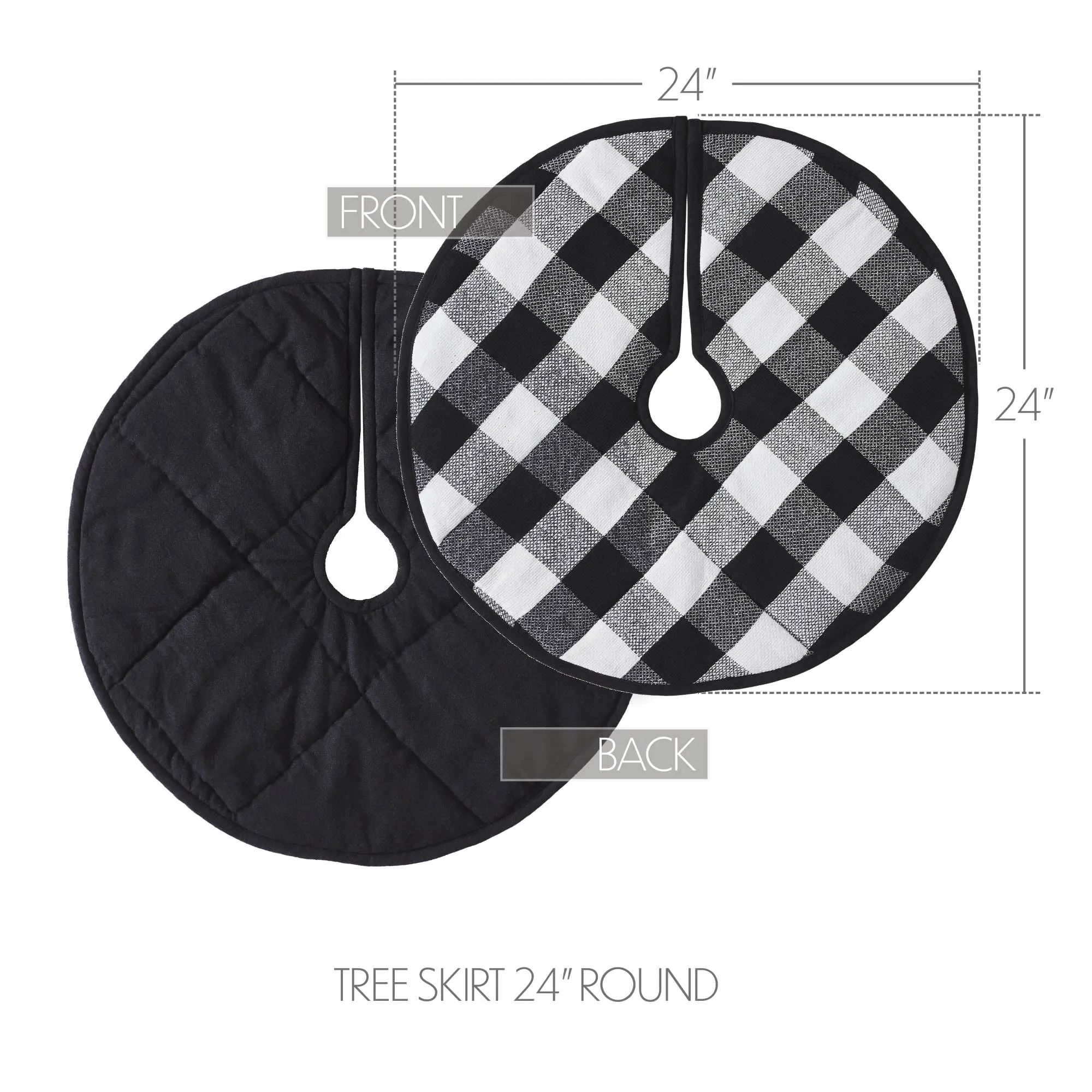 Annie Black Check Christmas Tree Skirt 24" Diameter