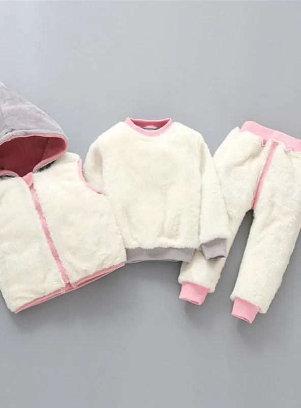 Autumn Warm Hooded 3PCS Vest Long Sleeves pants