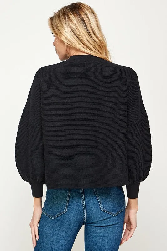 Balloon Slv Mock Neck Ribbed Sweater