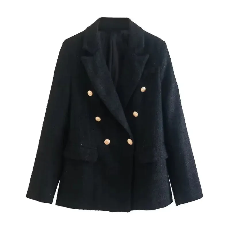 Beige Tweed Women Blazer Jacket