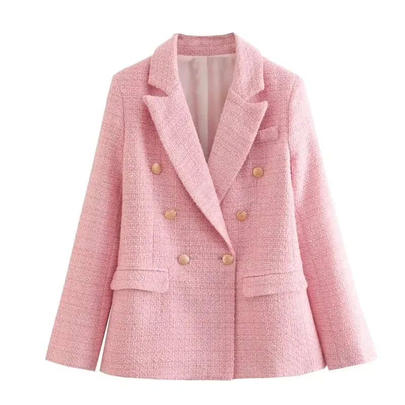 Beige Tweed Women Blazer Jacket