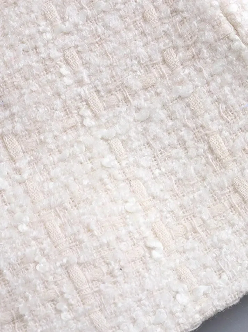Beige Tweed Women Blazer Jacket