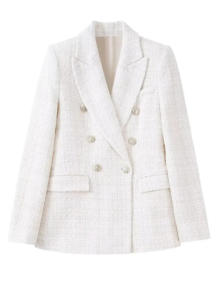 Beige Tweed Women Blazer Jacket