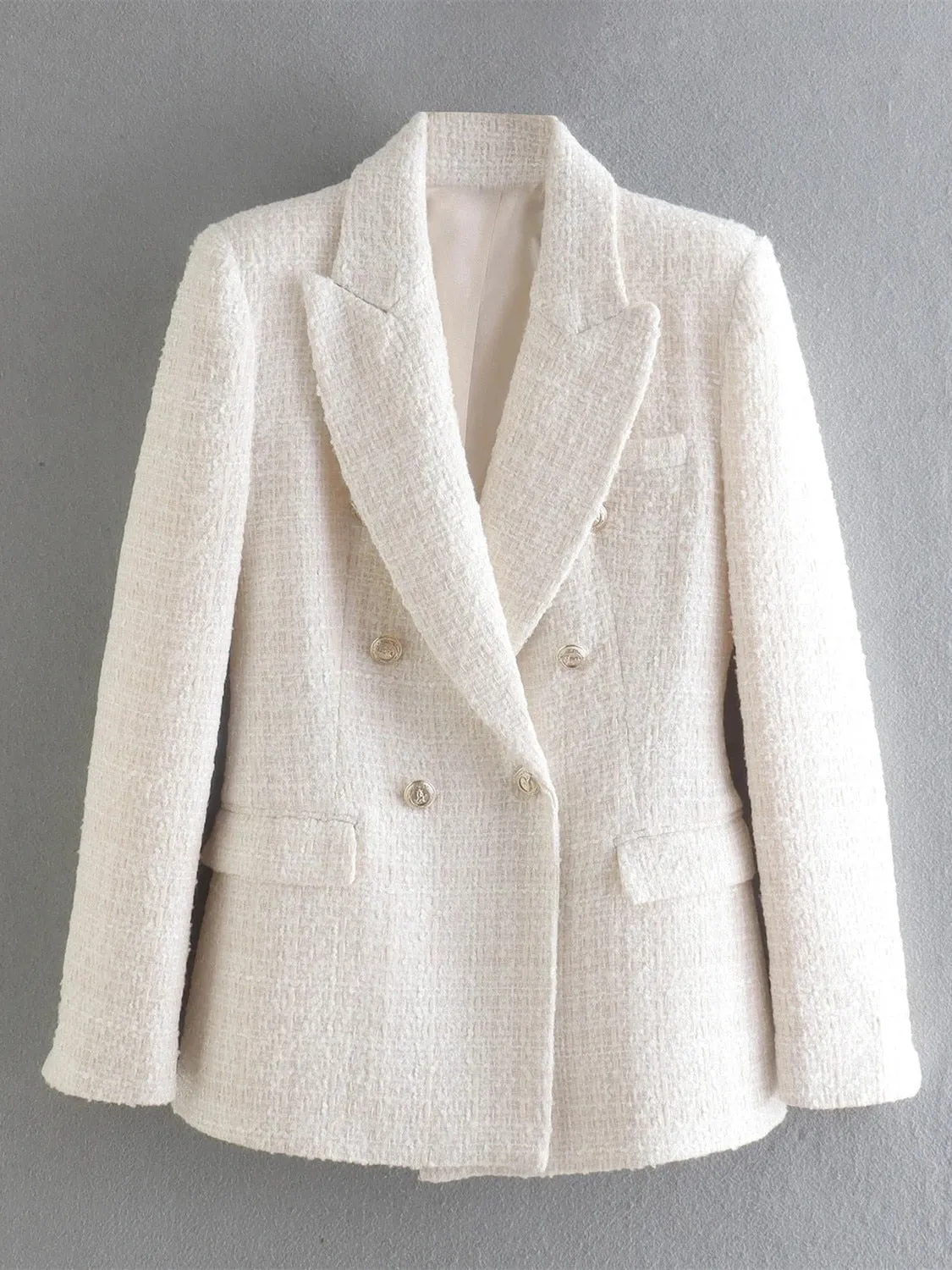Beige Tweed Women Blazer Jacket
