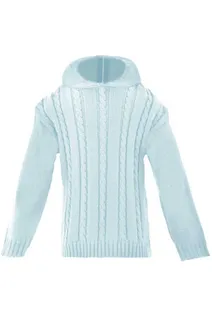 Blue Cable Knit Monogram Hooded Zip Back Sweater