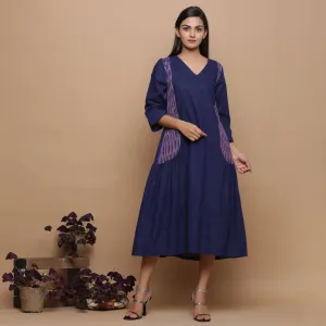 Blue Ikat Cotton Muslin Princess Line Midi Dress