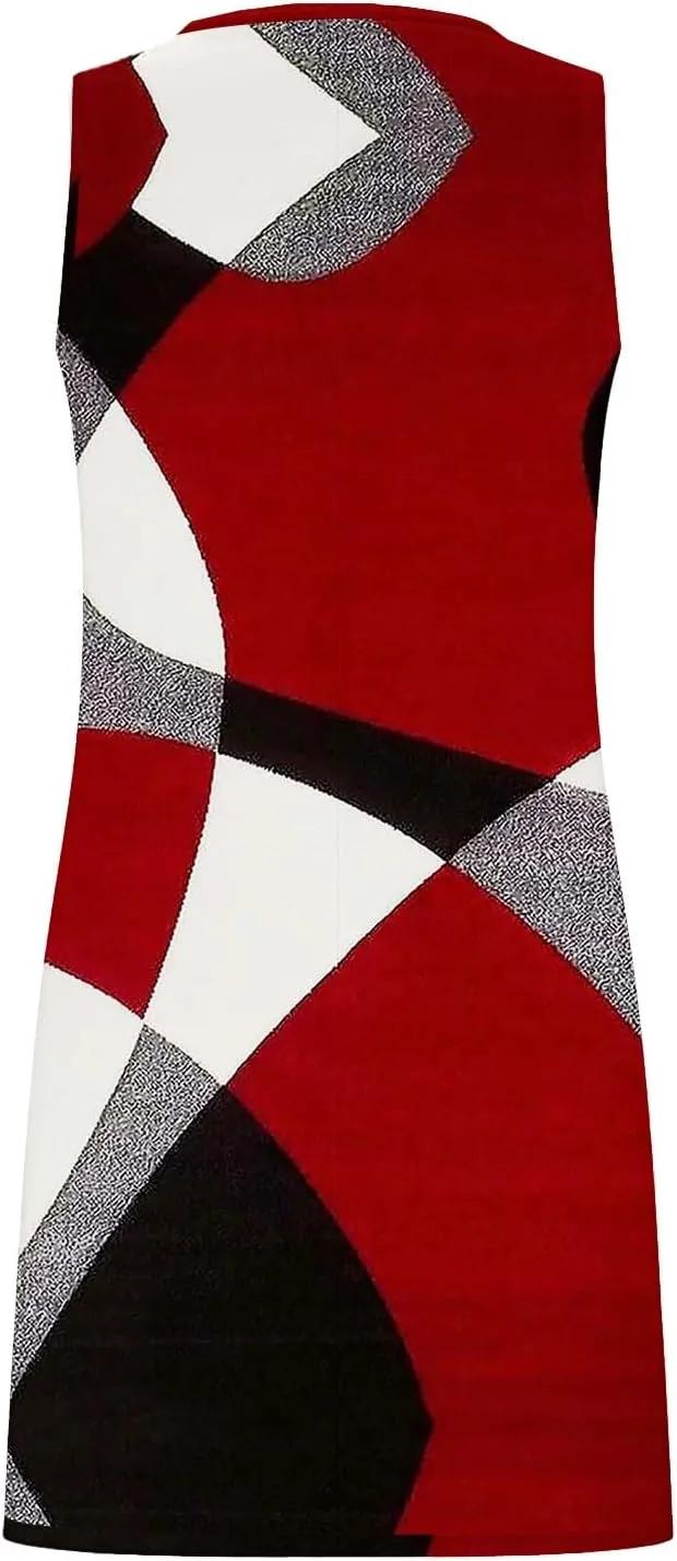 Boho Sundresses for Women 2025 V Neck Aztec Print Knee Length Tank Dress Loose Fit Mini Shift Dress Casual Summer