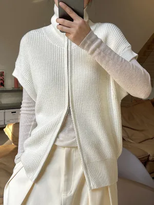 Casual Loose Solid Color Zipper Stand Collar Vest Top Casual Loose Solid Color Zipper Stand Collar Vest Top