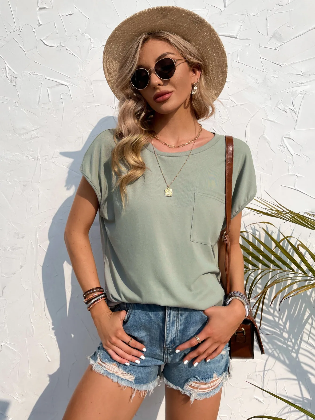 Casual Solid Color Pullover Loose Round Neck Top