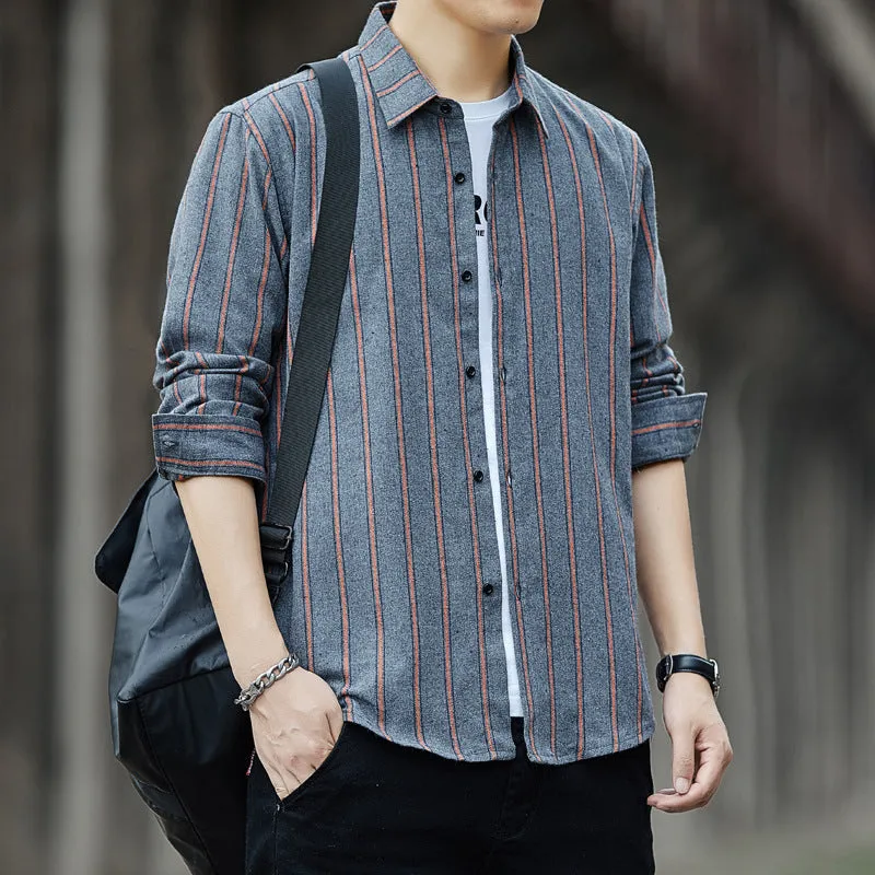 Chequered Long Sleeved Shirt Men Korean Slim Look Trendy Loose Hong Kong Stylish All-Matching Tops Men Shirt