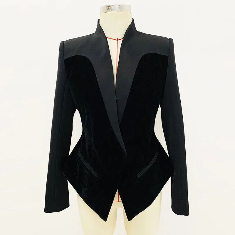 Classy Slim Fitted Single Breasted Velvet Blazer