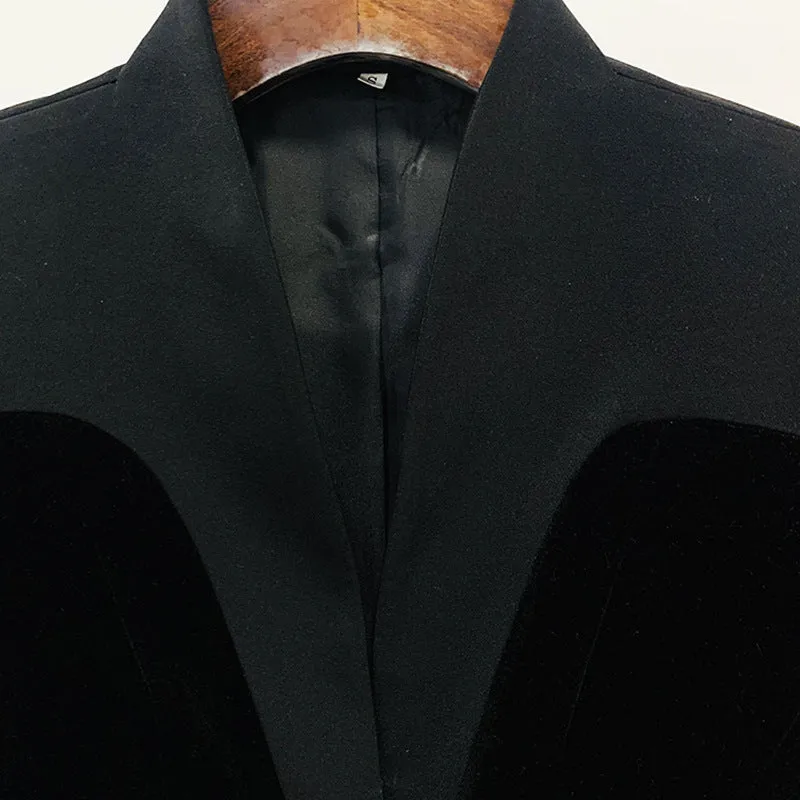 Classy Slim Fitted Single Breasted Velvet Blazer