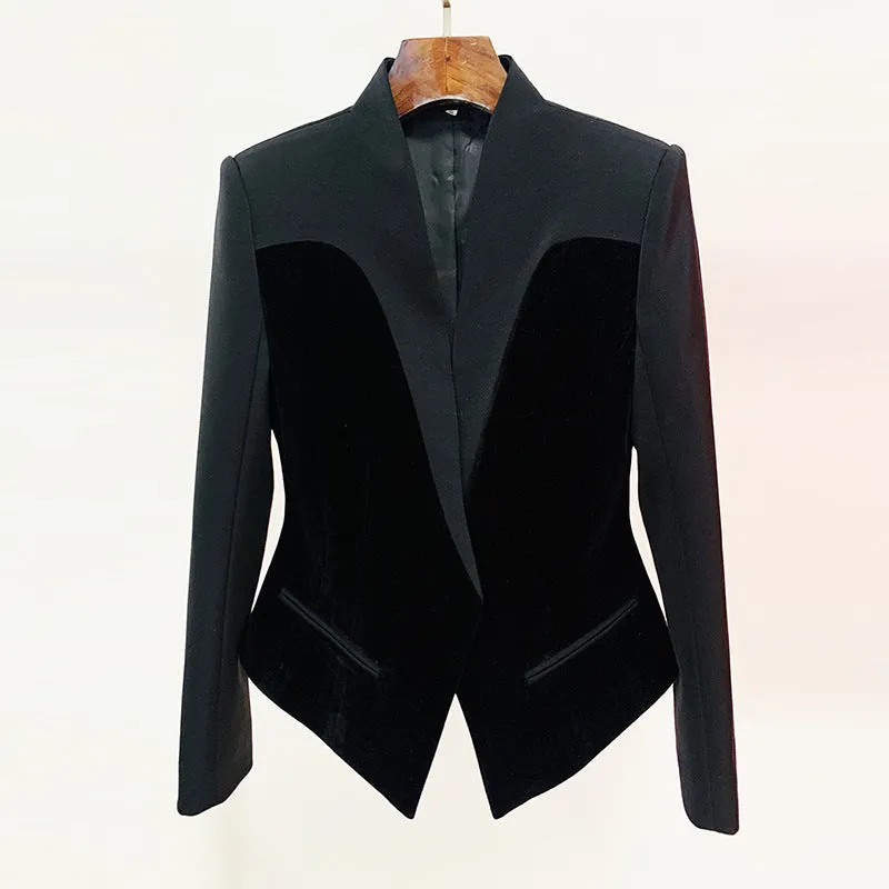 Classy Slim Fitted Single Breasted Velvet Blazer