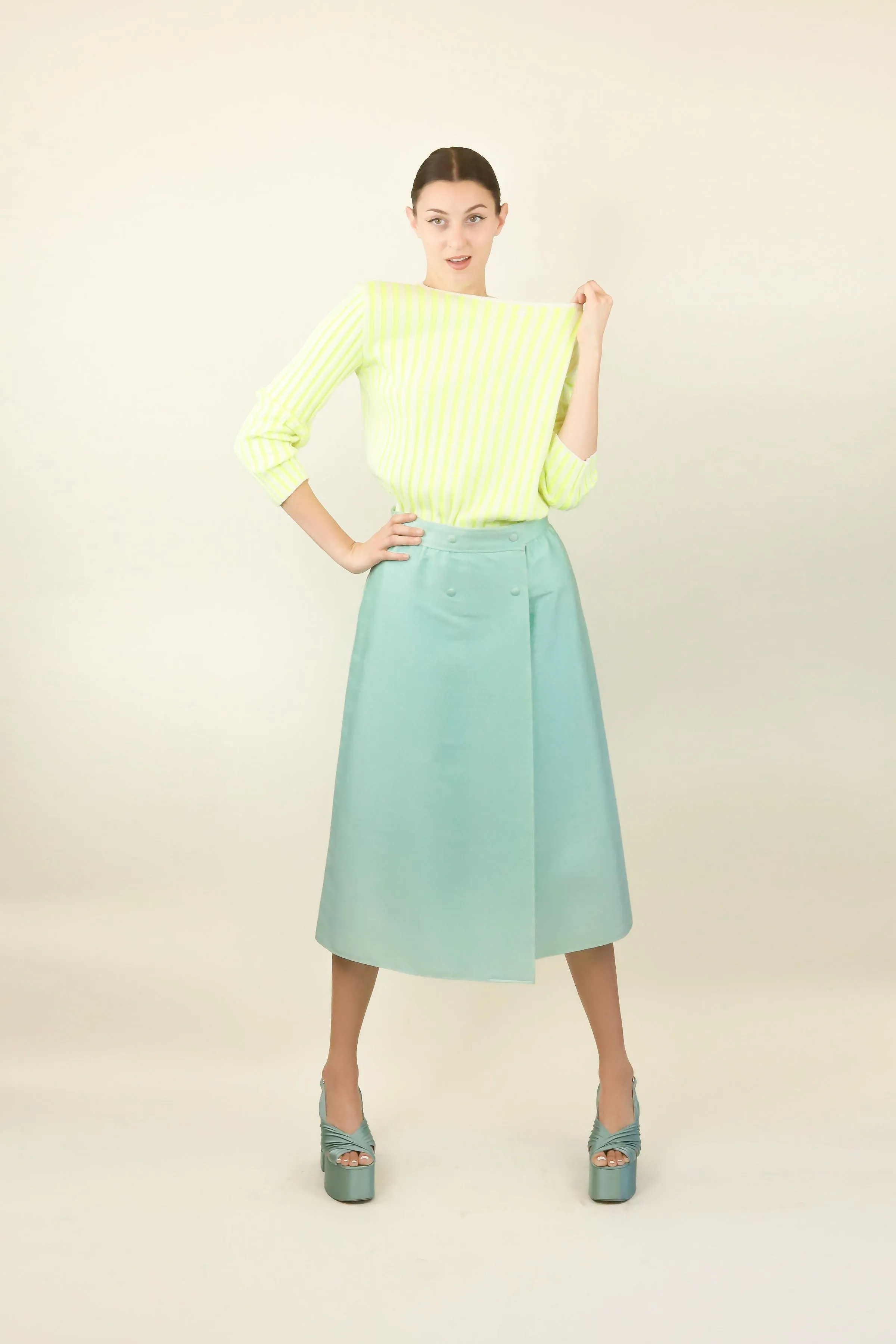 Courreges Couture c. 1970's/80's Mint Green A Line Skirt