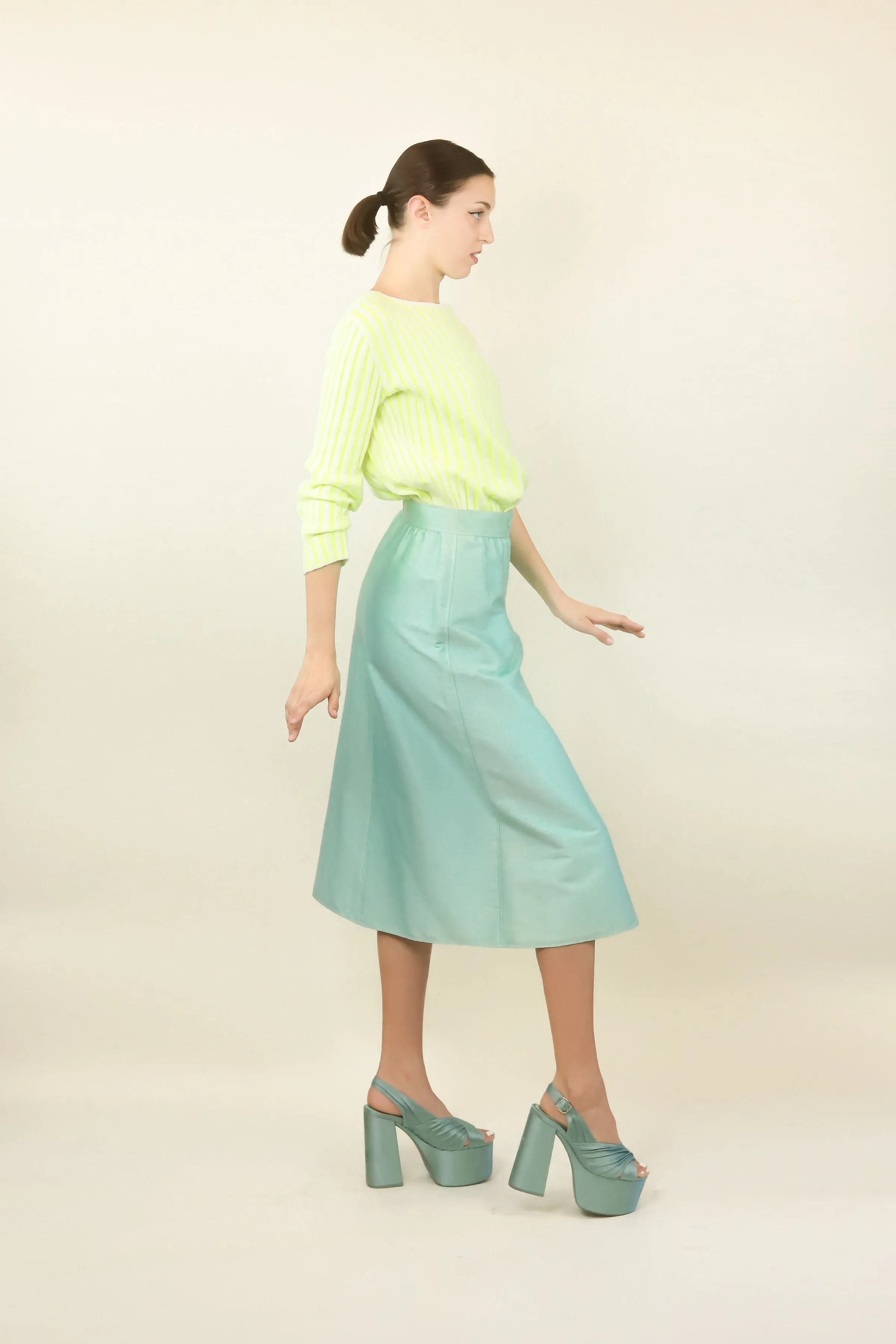 Courreges Couture c. 1970's/80's Mint Green A Line Skirt
