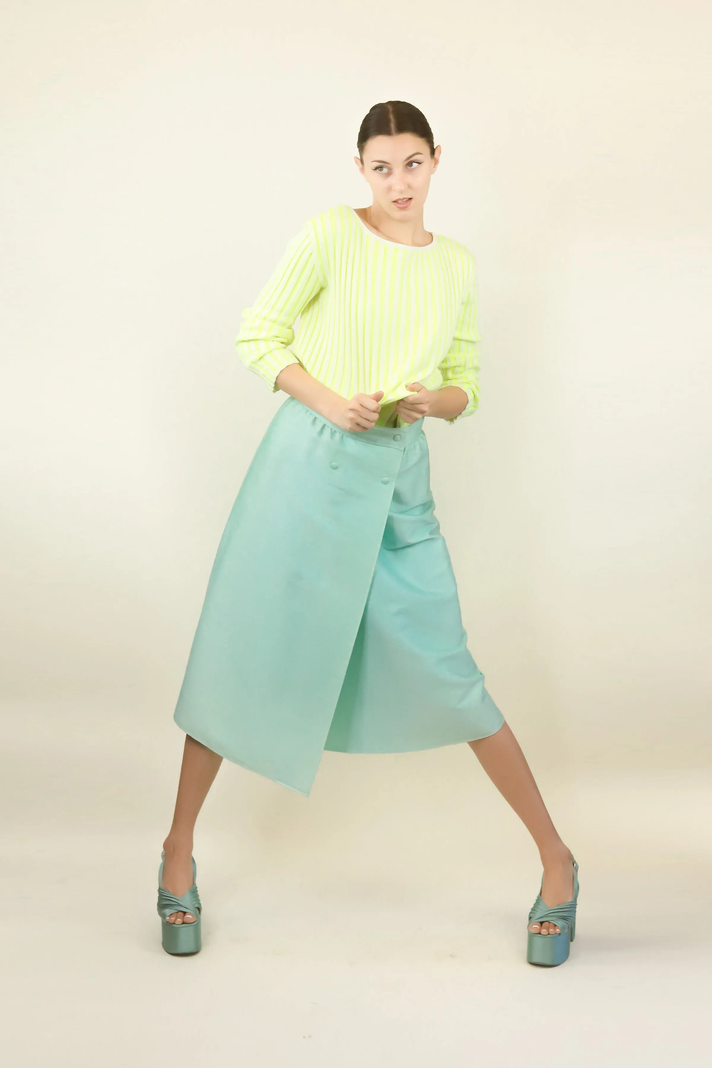 Courreges Couture c. 1970's/80's Mint Green A Line Skirt
