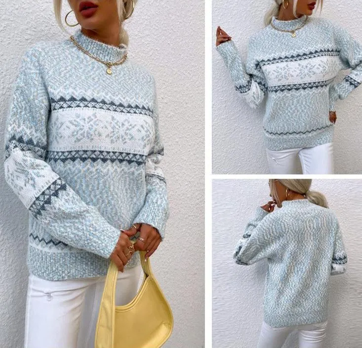 Cozy Elegance Half Turtleneck Snowflake Sweater