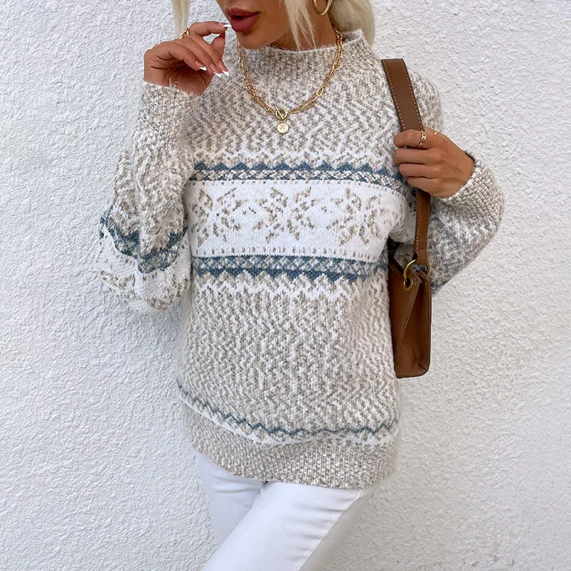 Cozy Elegance Half Turtleneck Snowflake Sweater