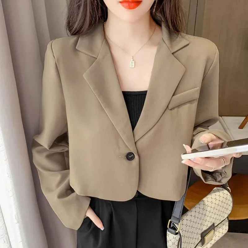 Cropped Blazers for Women 2024 New Korean Fashion Long Sleeve Button Up Suit Jacket Woman Elegant All Match Office Blazer Female