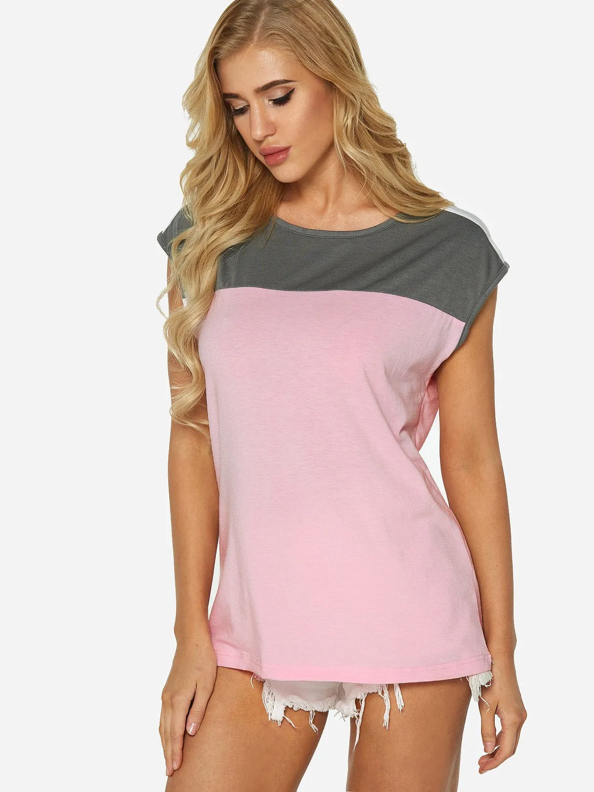 Custom Crew Neck Plain Sleeveless Pink T-Shirts