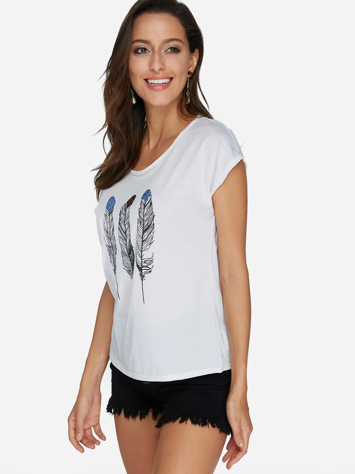 Custom Round Neck Feather Pattern Short Sleeve T-Shirts