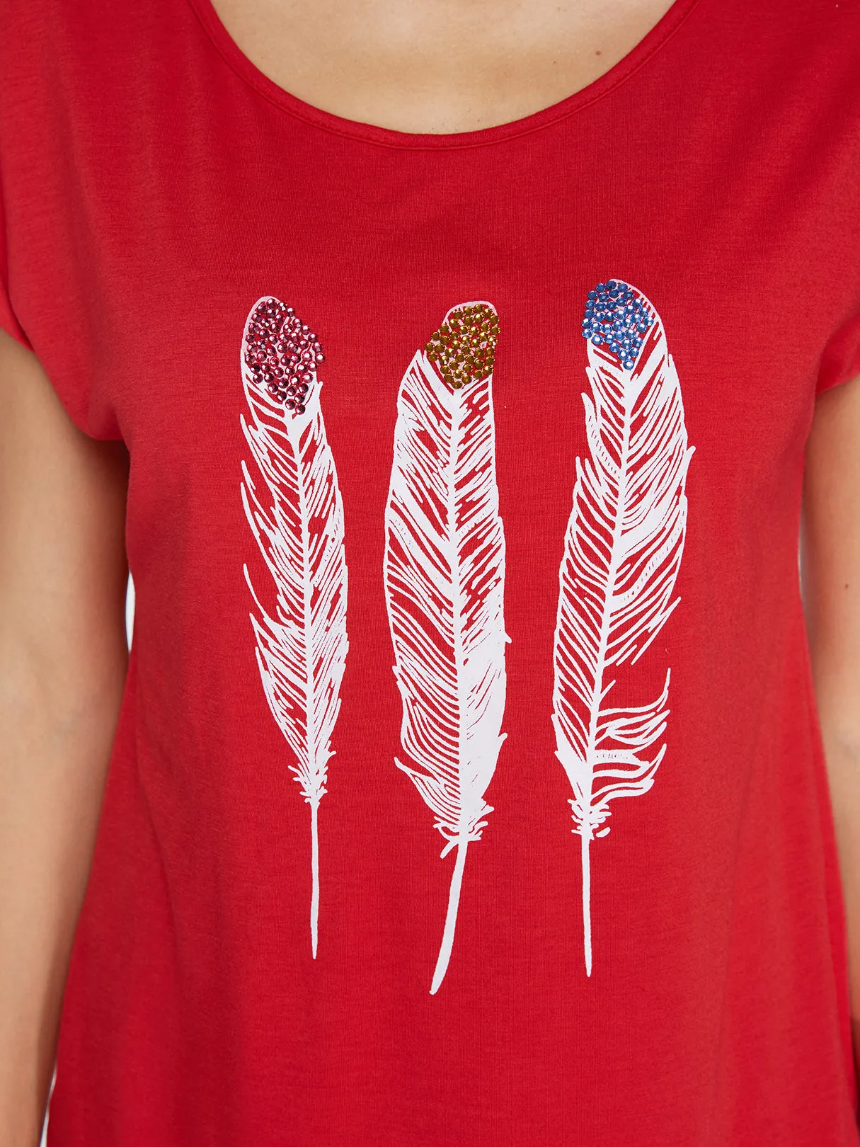 Custom Round Neck Feather Pattern Short Sleeve T-Shirts