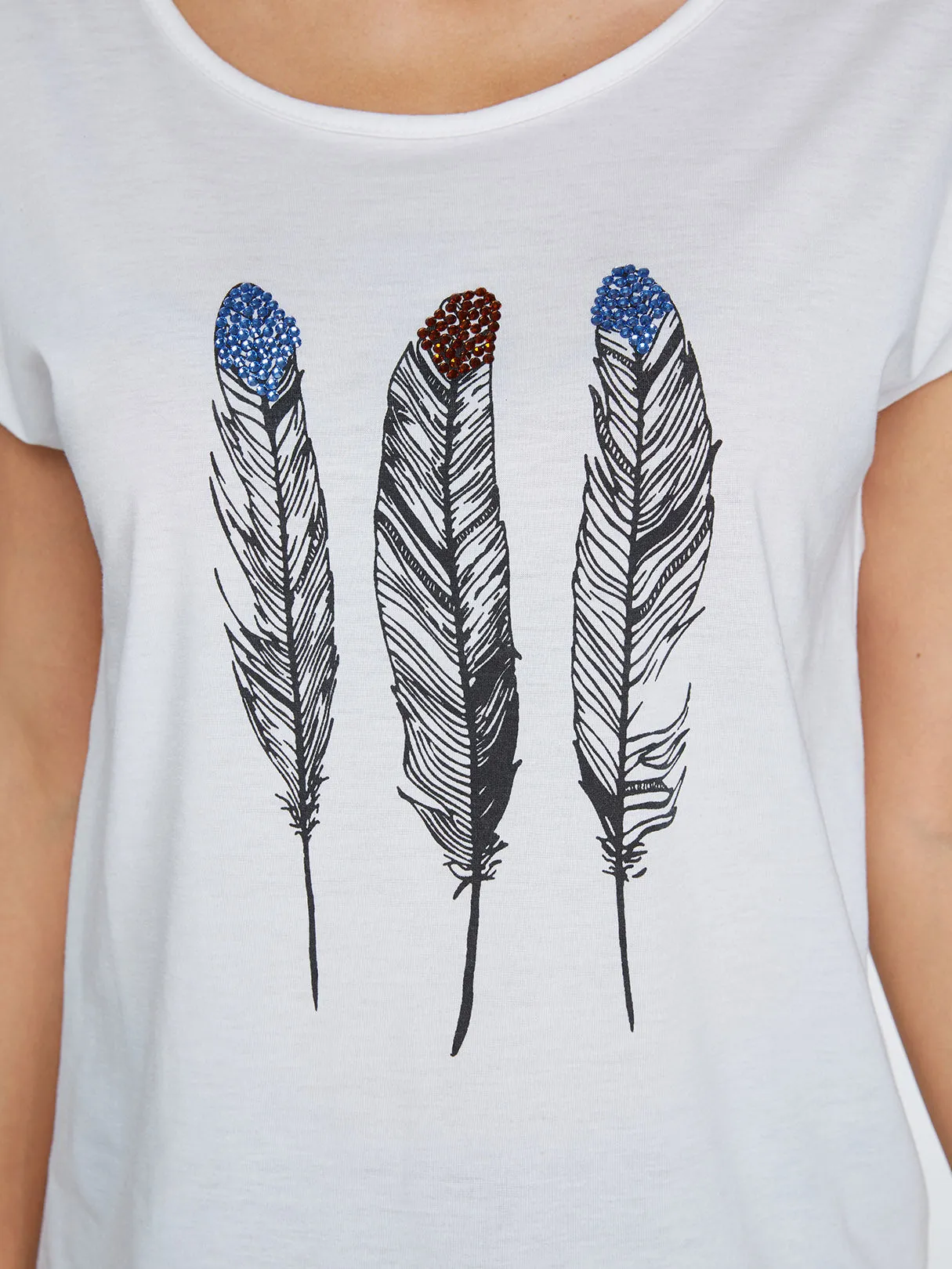 Custom Round Neck Feather Pattern Short Sleeve T-Shirts