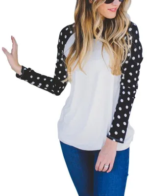 Custom Round Neck Polka Dot Long Sleeve Top