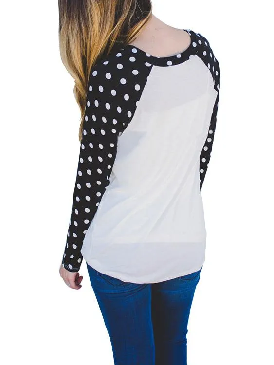 Custom Round Neck Polka Dot Long Sleeve Top
