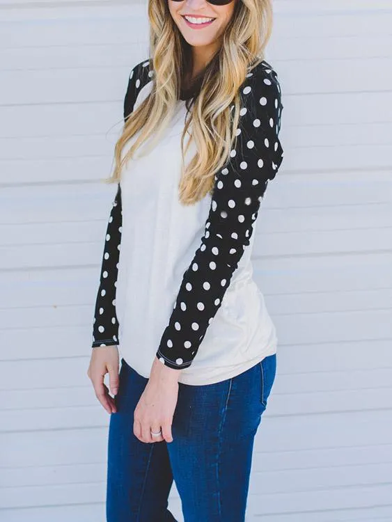 Custom Round Neck Polka Dot Long Sleeve Top