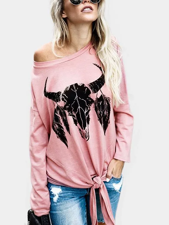 Custom Round Neck Tube Top Animal Floral Print Long Sleeve T-Shirts