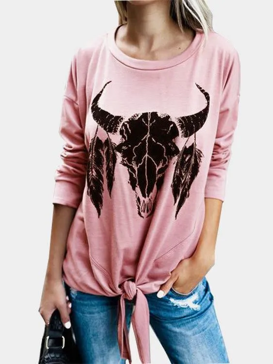 Custom Round Neck Tube Top Animal Floral Print Long Sleeve T-Shirts