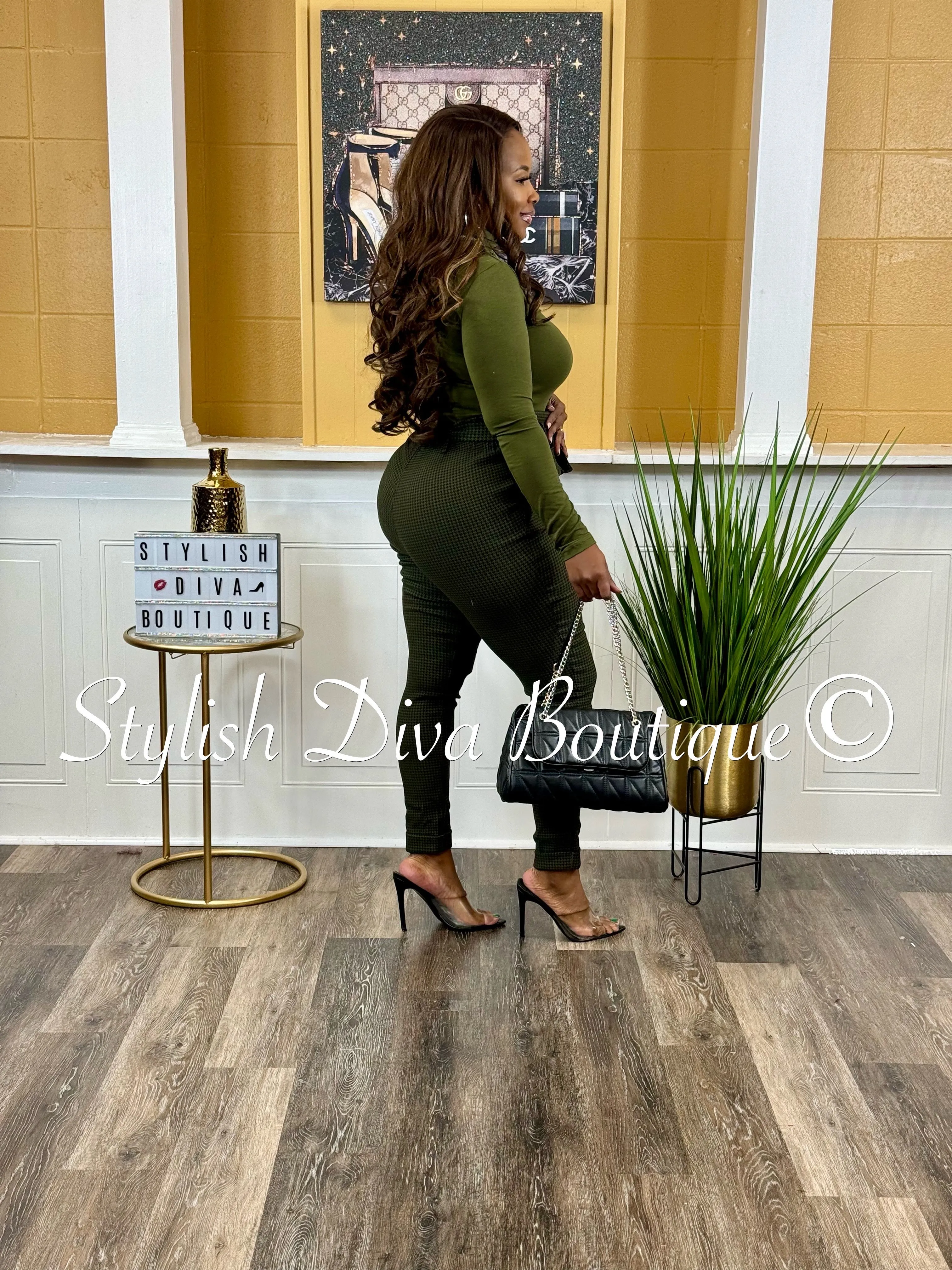 Dana Houndstooth Pants Only (Olive/Black)